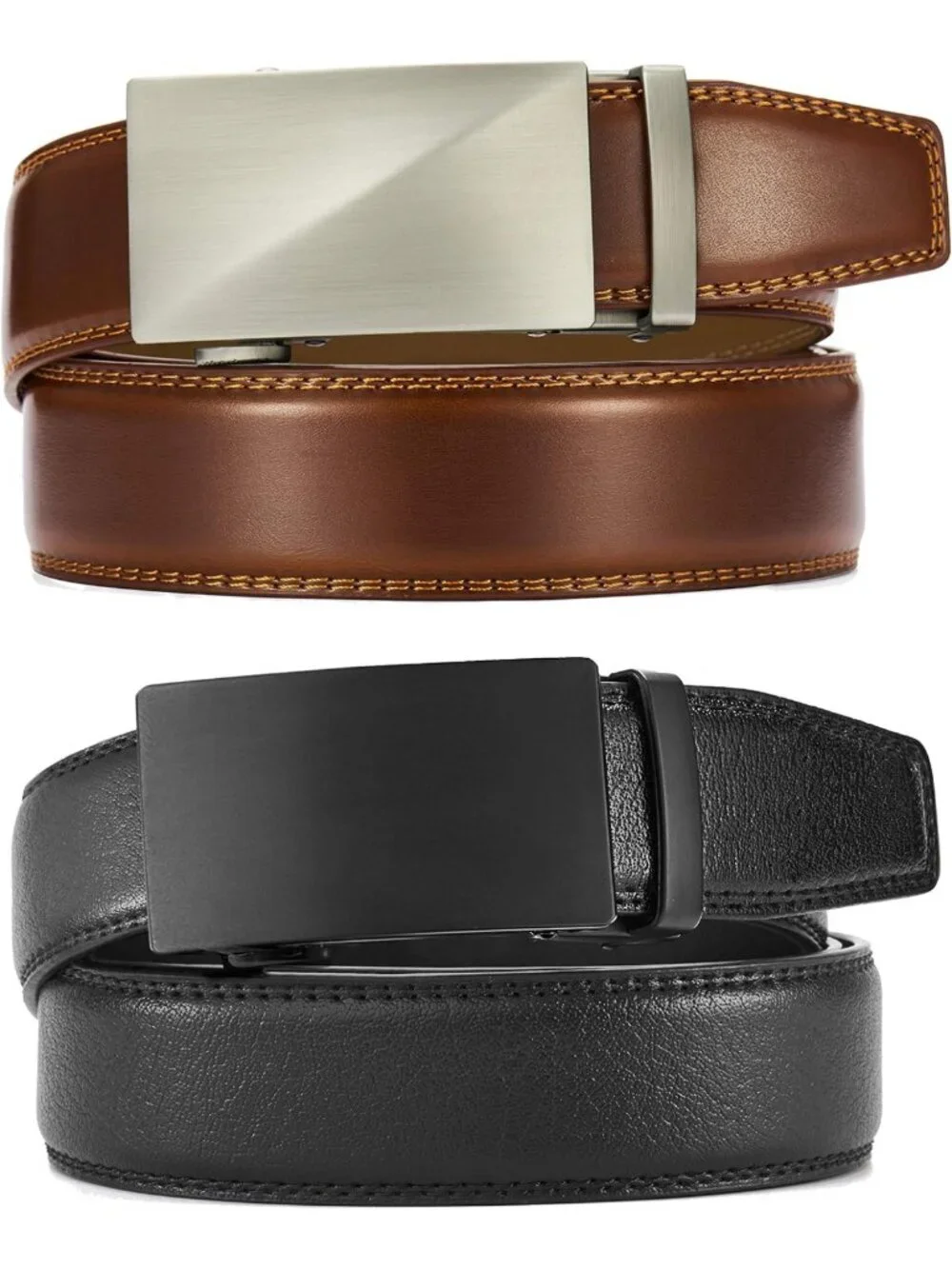 Men's Leather Ratchet Belt 2 Pack - Adjustable Fit, Stylish & Durable (35mm)